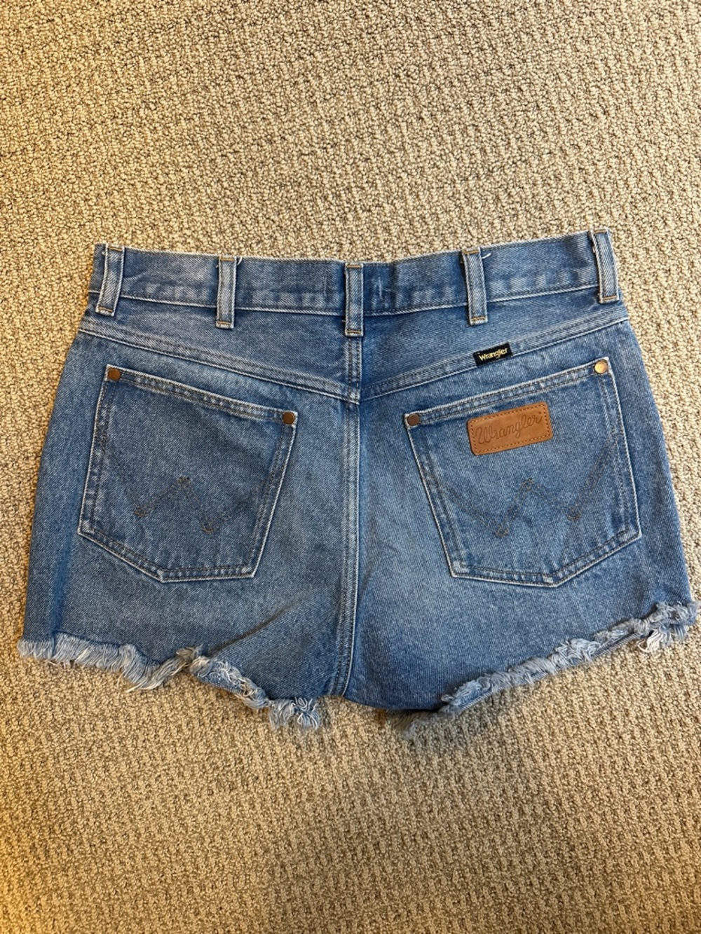 Wrangler Medium Blue Denim Frayed Hem Shorts
